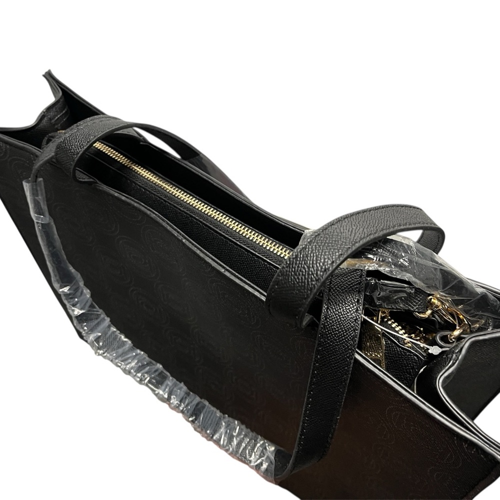 Bebe Tote Bag Laptop bag with Pouch Signature Monogram Black Pink NWT - Picture 4 of 8